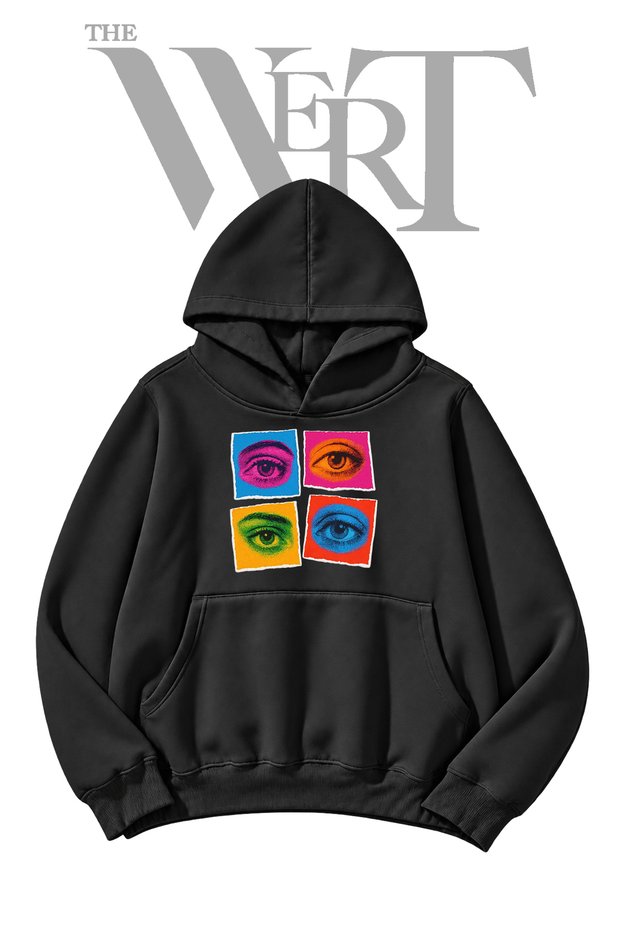 Pop Art Front-Printed Black Hooded Sweatshirt (2-Ply)