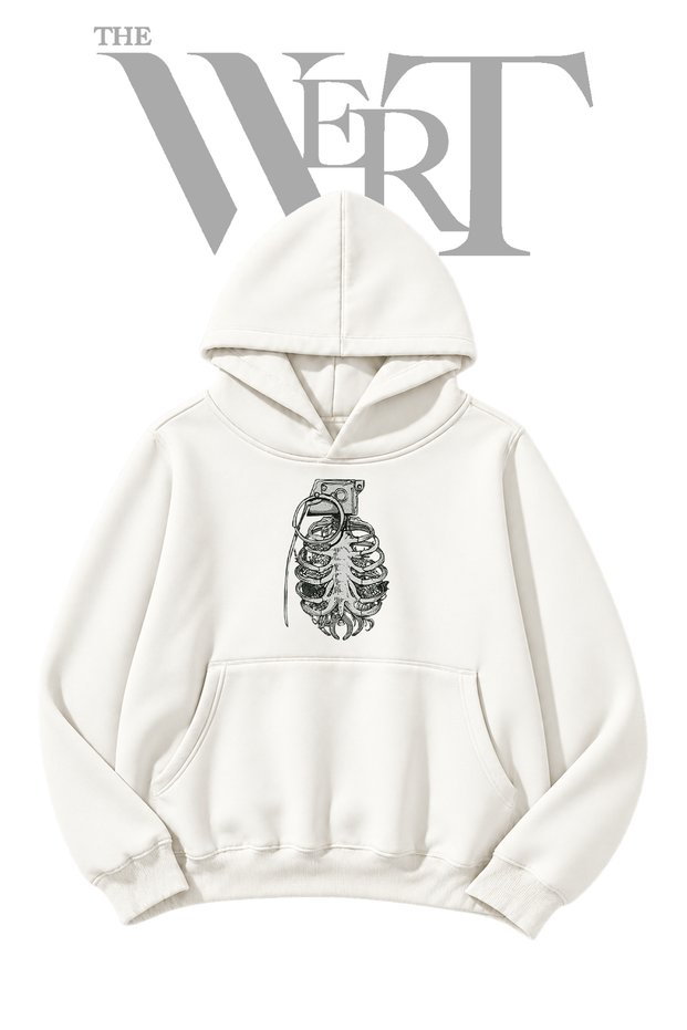 White Hooded Sweatshirt with Front Ribbed Design (2-Ply)