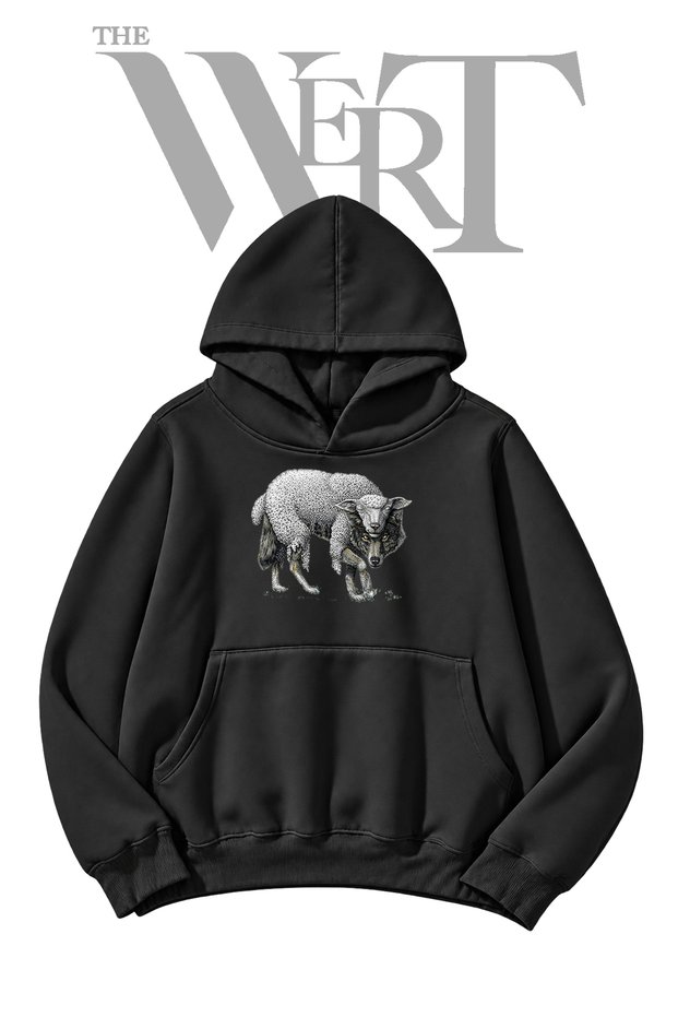 Wolf Sheep Pre-Printed Black Hooded Sweatshirt (2-Ply)