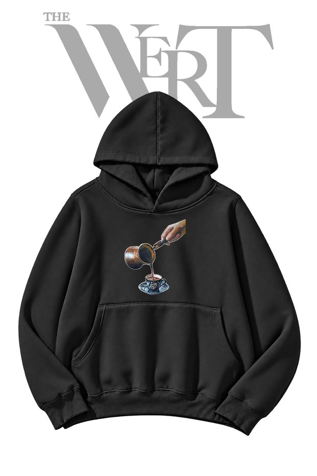 Turkish Coffee Pre-Printed Black Hooded Sweatshirt (2-Ply)