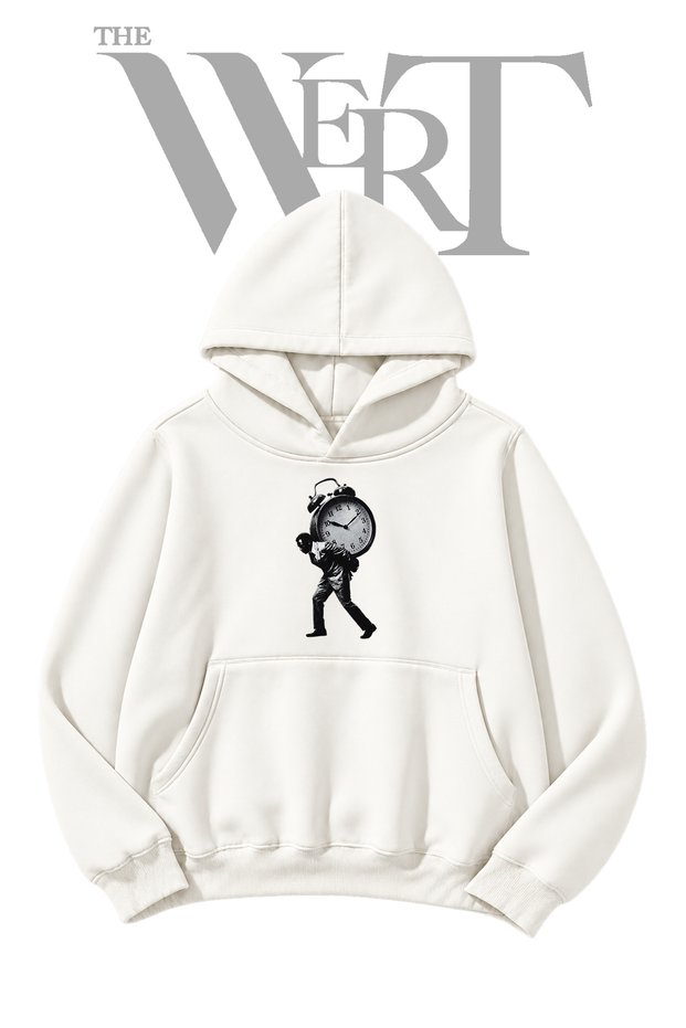 Men's White Hooded Sweatshirt with Front Print (2-Ply)