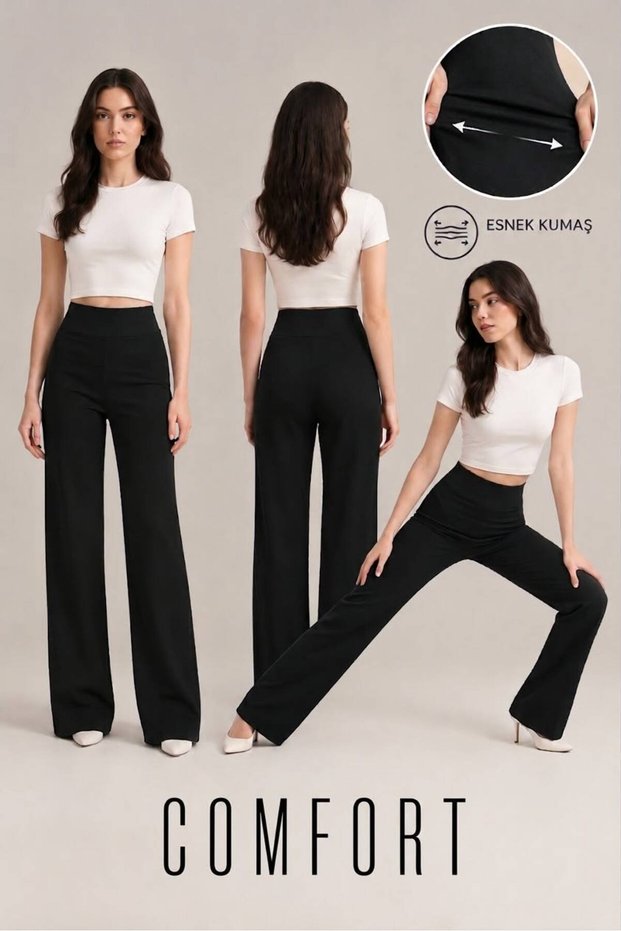 Agnes BLACK, STRETCH, WIDE-LEG, POLYester-Elastane BLEND, HIGH-WAIST, COMFORTABLE SPORTS Palazzo Pants NEW SEASON