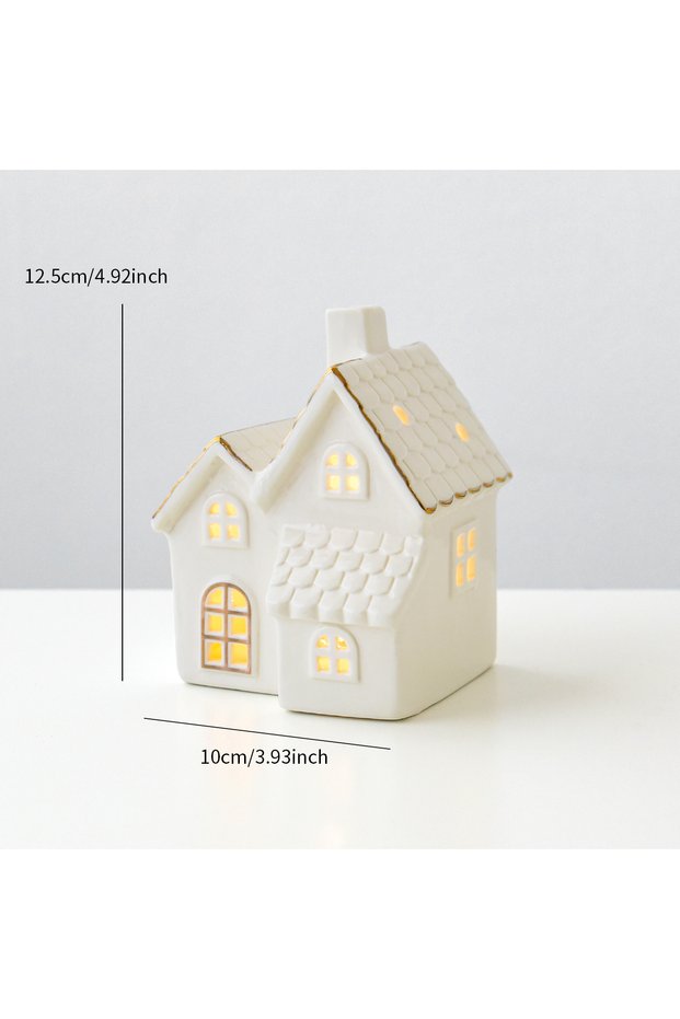 Style 10 1pc Ceramic Light Up Snow House Christmas Ornament LED Cottage Xmas Tree Table Centerpiece
