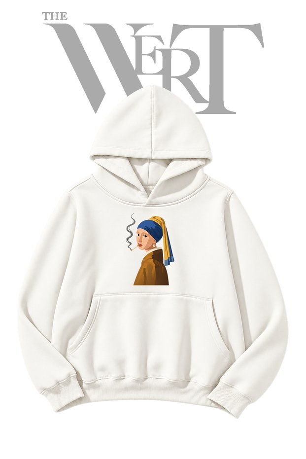 Girl Pearl Smoking Pre-Printed White Hooded Sweatshirt (2-Ply)