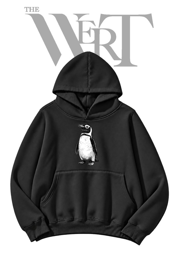 Penguin Pre-Printed Black Hooded Sweatshirt (2-Ply)