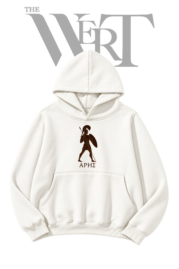 Ares God Pre-Printed White Hooded Sweatshirt (2-Ply)