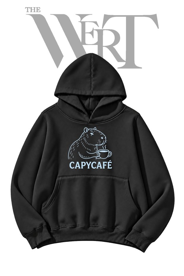 Capybara Coffee Pre-Printed Black Hooded Sweatshirt (2-Ply)