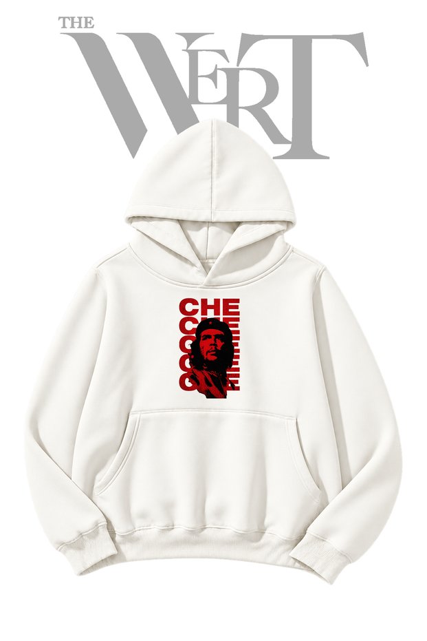 White Hooded Sweatshirt with Che Guevara Print (2-Ply)