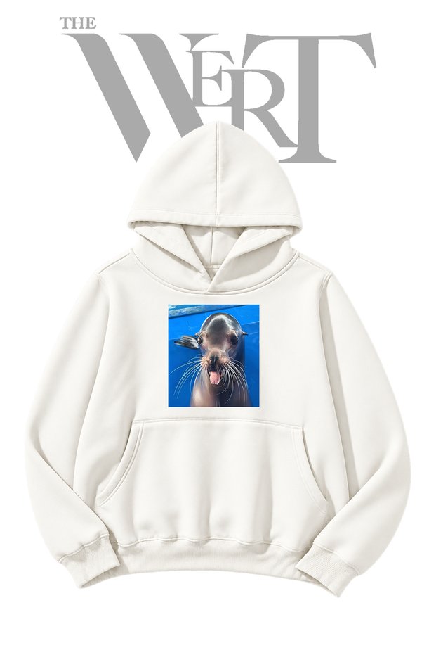 Deniz Aslani White Hooded Sweatshirt with Front Print (2-Ply)