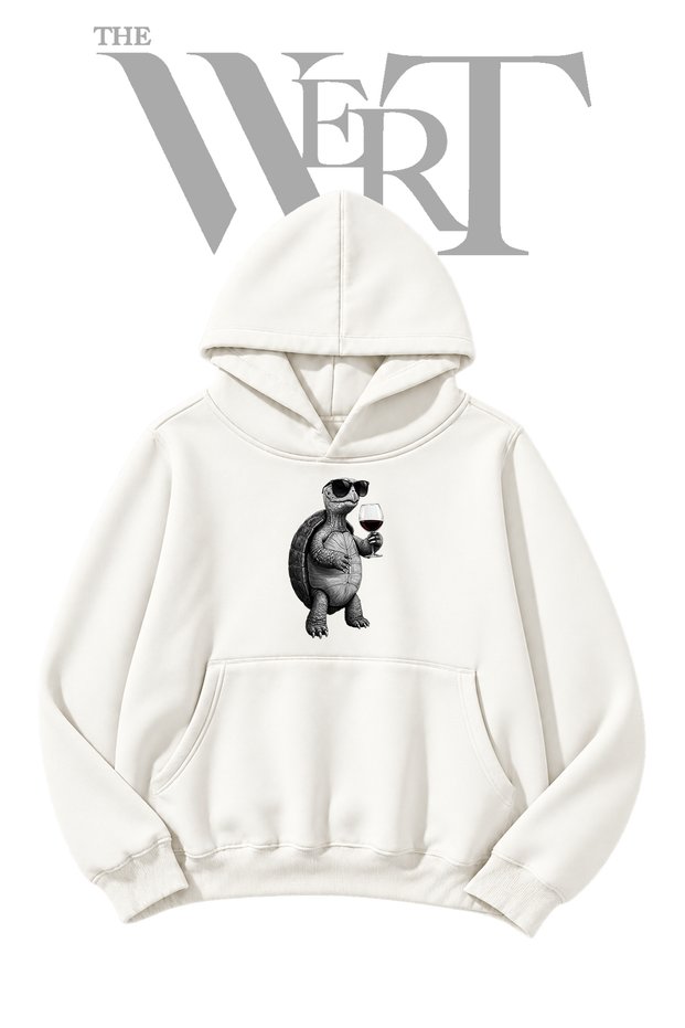Turtle Sunglasses Wine White Hooded Sweatshirt with Front Print (2-Ply)