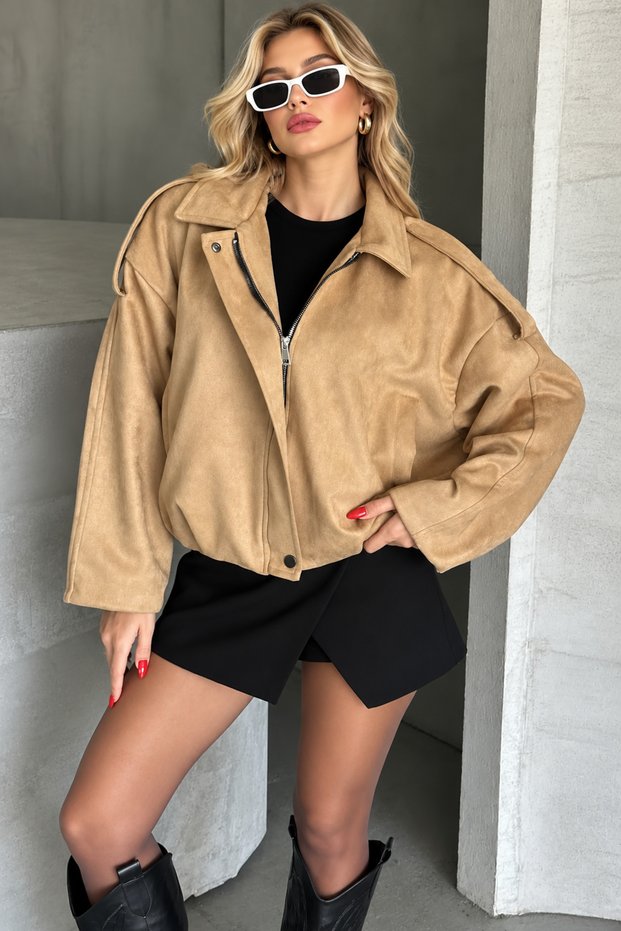 AGLİMMER ZR Premium Oversized Ecru Suede Bomber Jacket