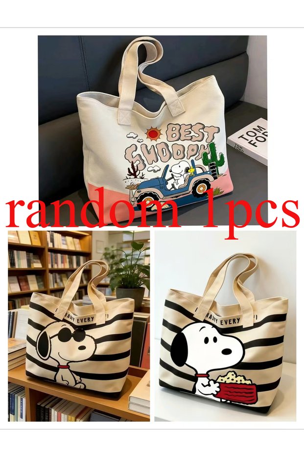 random 1pcs Hot Snoopy Cute Cartoon Large Capacity Canvas Bag for Female Students To H