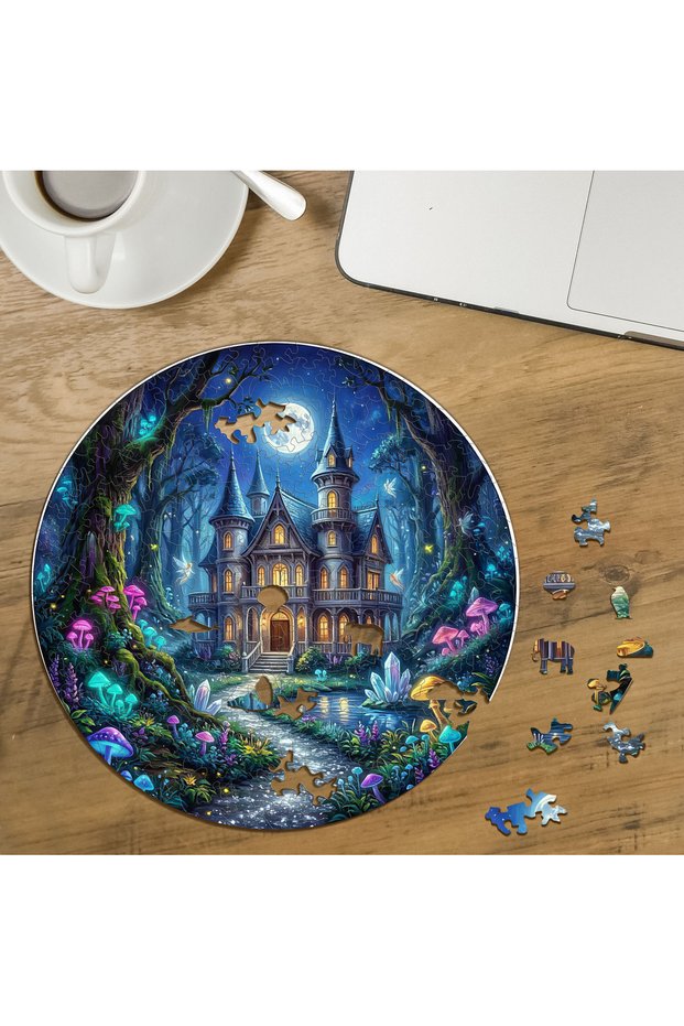 Enchanted Forest Castle-Themed Custom-Cut Round 272-Piece Wooden Puzzle MPDA3014