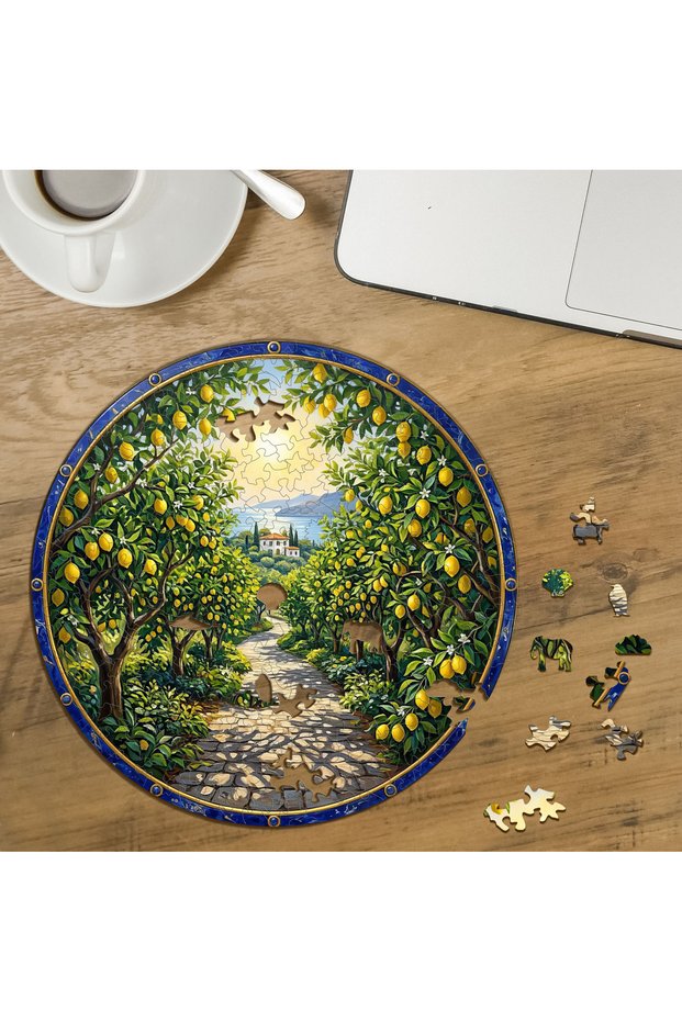 Custom-Cut Round 272-Piece Wooden Puzzle with Lemon Grove Design MPDA3018