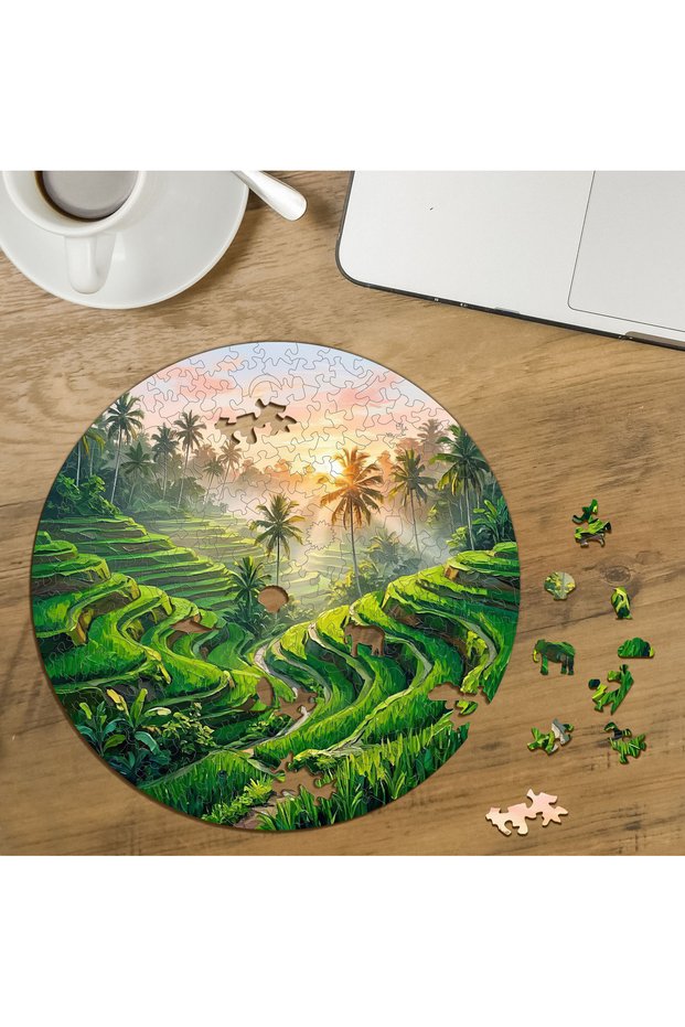 272-Piece Wooden Puzzle with Rice Terraces Design and Custom-Cut Round Pieces MPDA3156