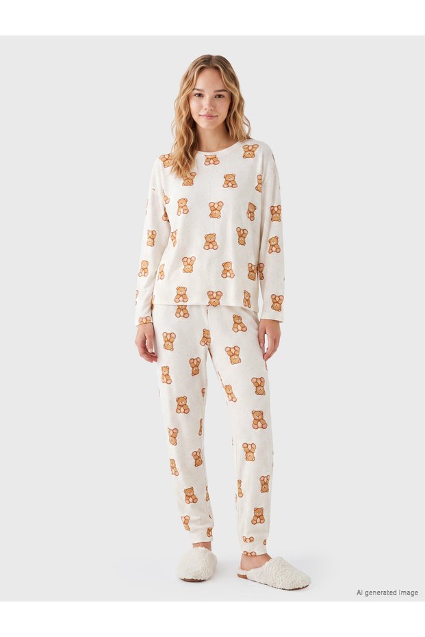 Teddy Bear Patterned Women's Pajama Set