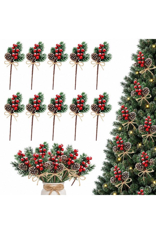 10pcs 5/10pcs Artificial Pine Cone Xmas Olly Branch Fake Plant for Home Living Room Party Flower Wre