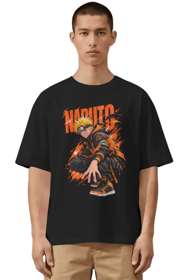 Unisex Oversized Naruto Uzumaki Naruto Shippuden Anime Character Premium T-Shirt with Front Print