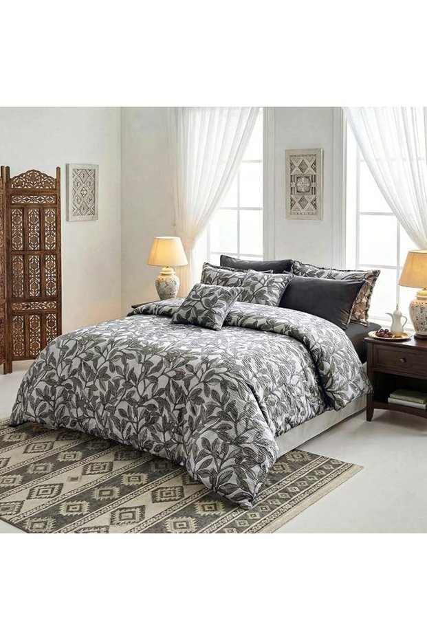 طقم لحاف من الشينيل الجاكار، يناسب سرير مقاس 200 × 200 سم، للسرير المزدوج، مع غطاء قابل للإزالة