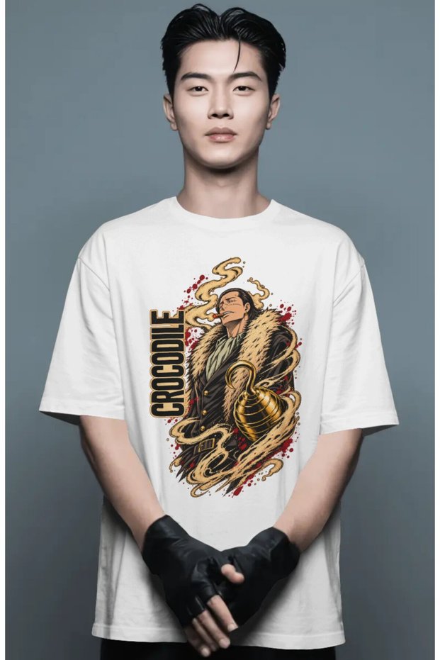 Unisex Oversized Crocodile One-Piece Anime Character Front-Printed Premium T-Shirt