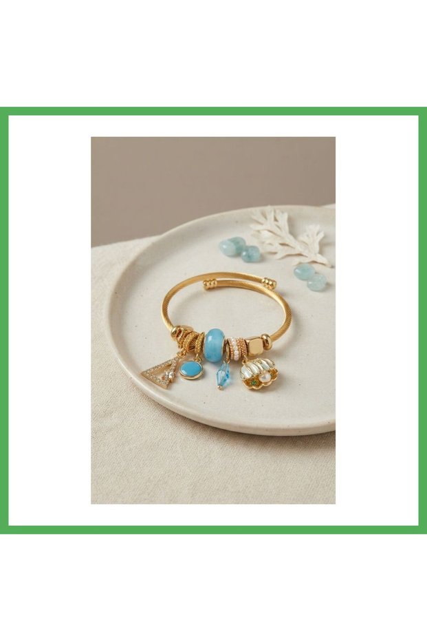 Blue Seashell-Patterned Gold-Colored Charm Bracelet BEZOSS