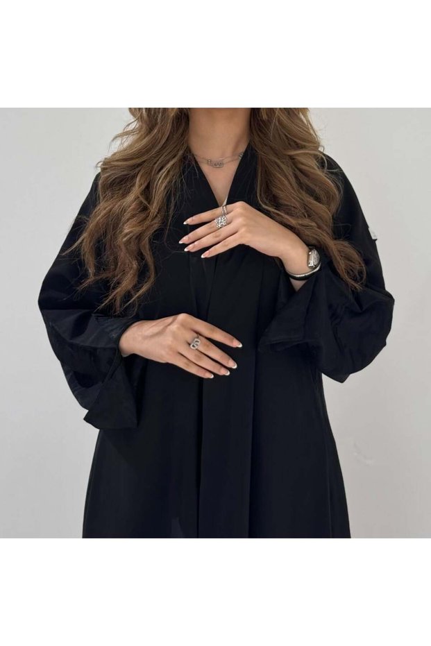 Washed Silk Abaya with Washed Crepe