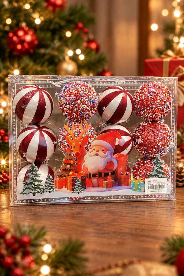Ert-yil-26212 new year tree decoration 12 pieces balls pvc boxed