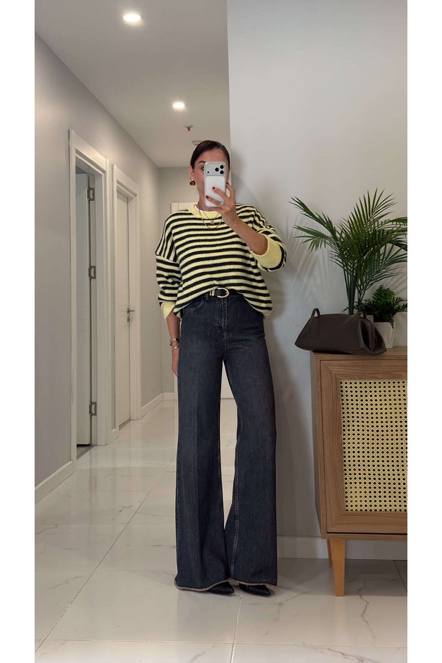 Loste Anthracite Hem Detail Wide-Leg Jeans with Cuffed Hem