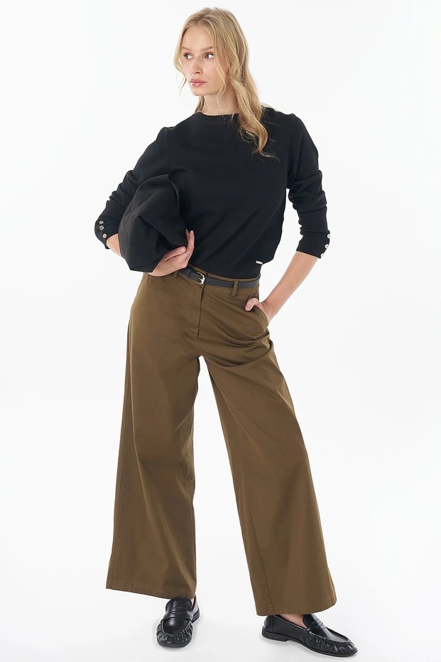 High-Leg Wide-Leg Pants, Khaki