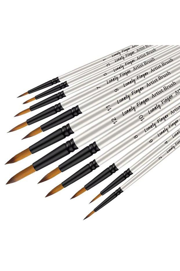 12pcs White 12pcs Professional Paint Brushes Set Round Pointed Tip Nylon Hair Artist Acrylic Brush F