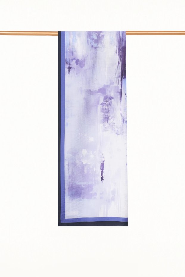Blue Lyocell Shawl with Brushstroke Pattern