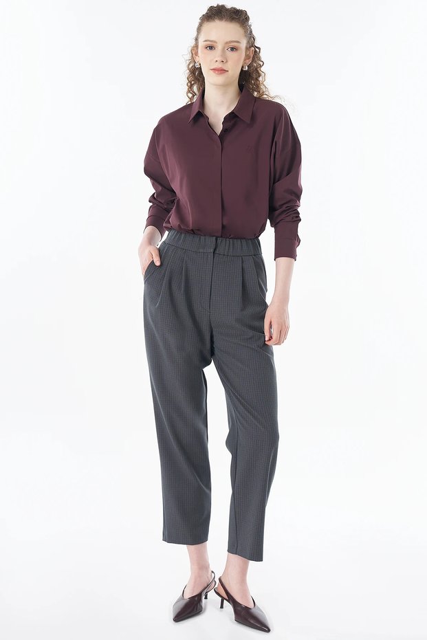 Checked Fabric Pants, Teal