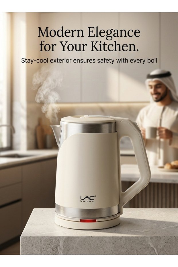 Cool Touch Electric Water Kettle, Food Grade 304 Stainless Steel Inner Pot, Rapid Boil Anti-Scald Kettle, Auto Power Off Safety Electric Teapot for Arabic Family