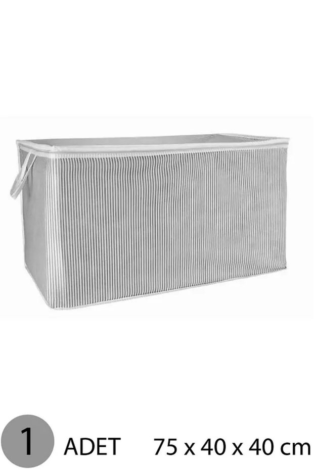 Gray Striped Zippered Maxi Size Bag Pillow-Quilt-Clothes Organizer 75*40*40 cm