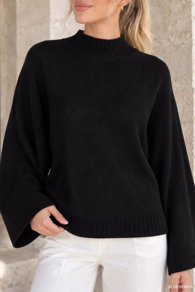 WOMEN'S BATWING SLEEVE MOCK NECK KNIT BLOUSE
