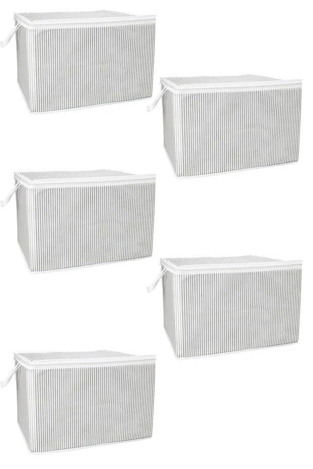 (5 Pcs) Gray Striped Zippered Mini Size Storage Bag Pillow-Sweater-Clothing Organizer 45*40*30 cm