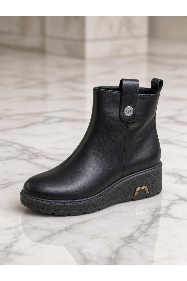 Kemal Aygün-Mammamia Mammora Women's Black Genuine Leather Zip-Up Boots