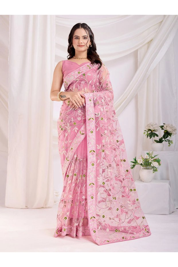 Luxury Soft Net Embroidery Saree| Fall and Pico Stitched | Vivirasmi| Designer Ethnic Wear for Women