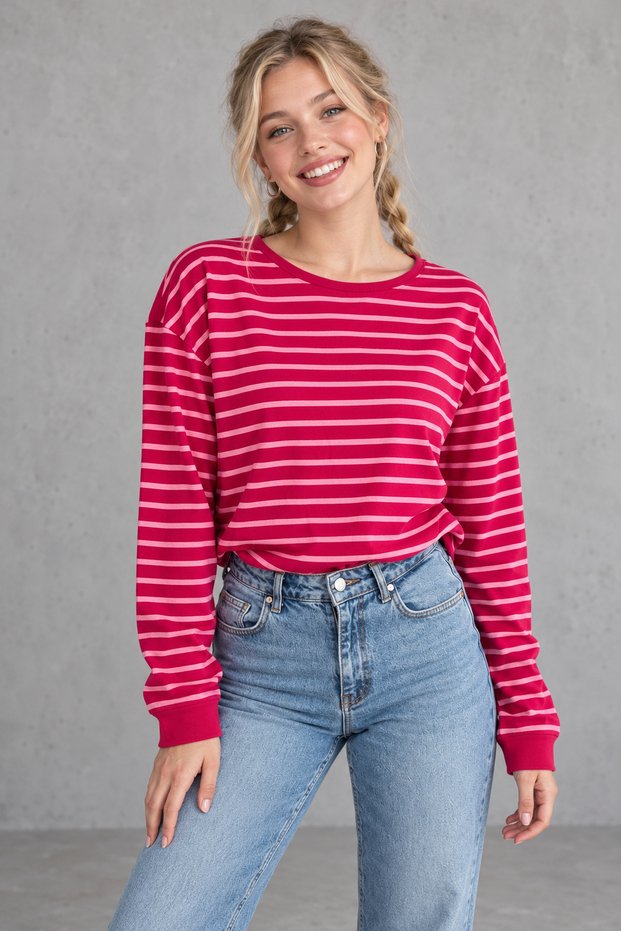 Women's Striped Oversized Knit T-Shirt