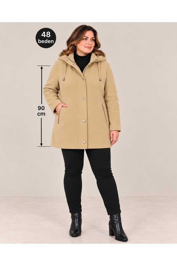 Women's Taupe Color Melton Coat Plus-Size