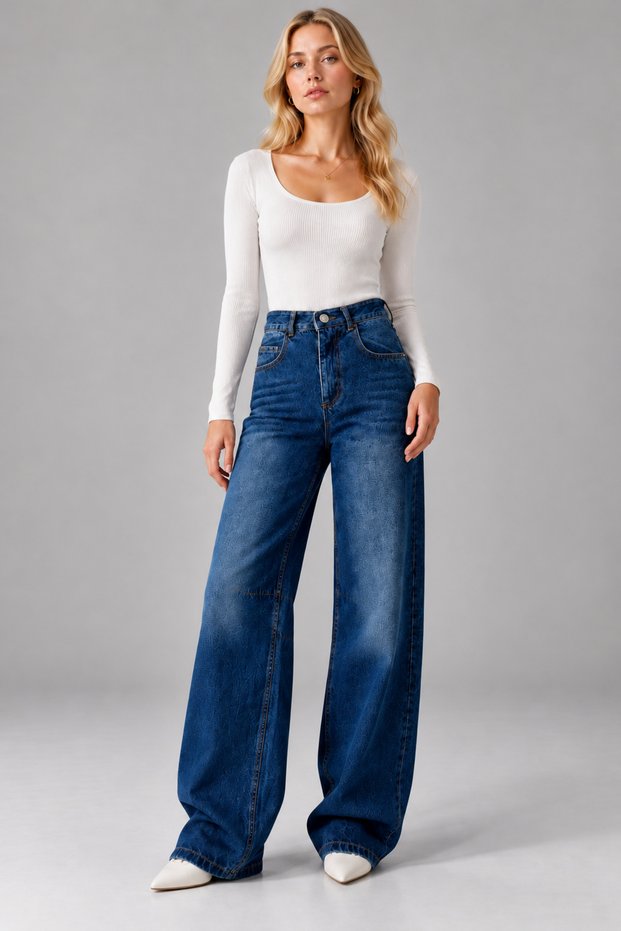 Back Belt Buckle Wide Leg Baggy