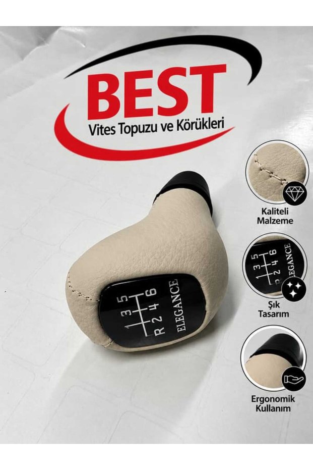 Mercedes W202/203/209/210/211 Manual Gear Shift Knob, Beige Leather (ELEGANCE 6-SPEED)