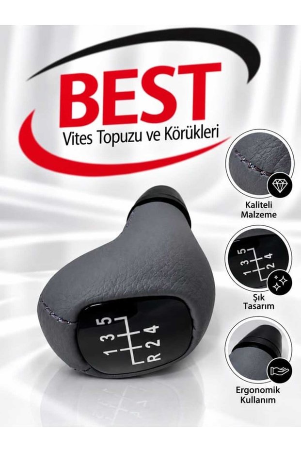 Mercedes W124-201 (190-200-250-300 E D) Manual Gear Shift Knob, Gray Leather (5-Speed)