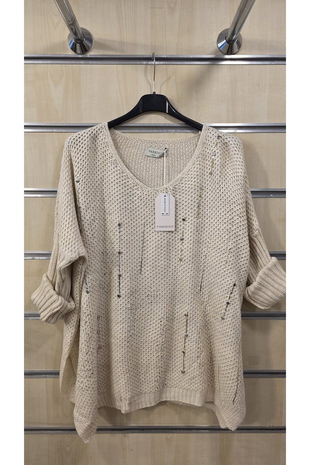 Italian Sweater with Gold-Embellished Stone Details