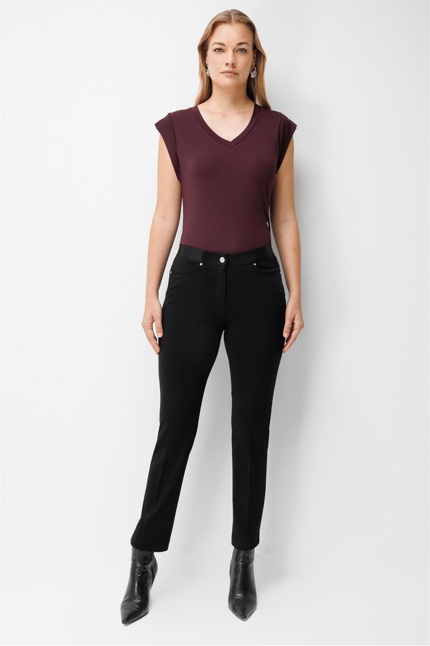 Black Narrow Leg Pants with Satin Waistband