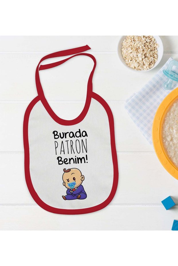 BK Kids "I'm the Boss Here" Red Baby Bib - 1