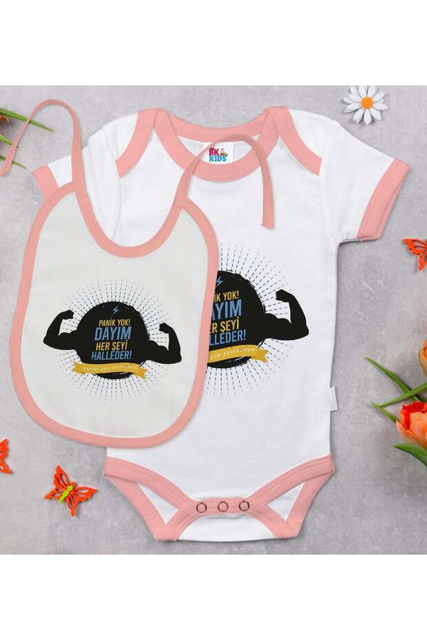 BK Kids "My Uncle Takes Care of Everything" Design Pink Baby Bodysuit and Bib Gift Set-1, 3–6 Months