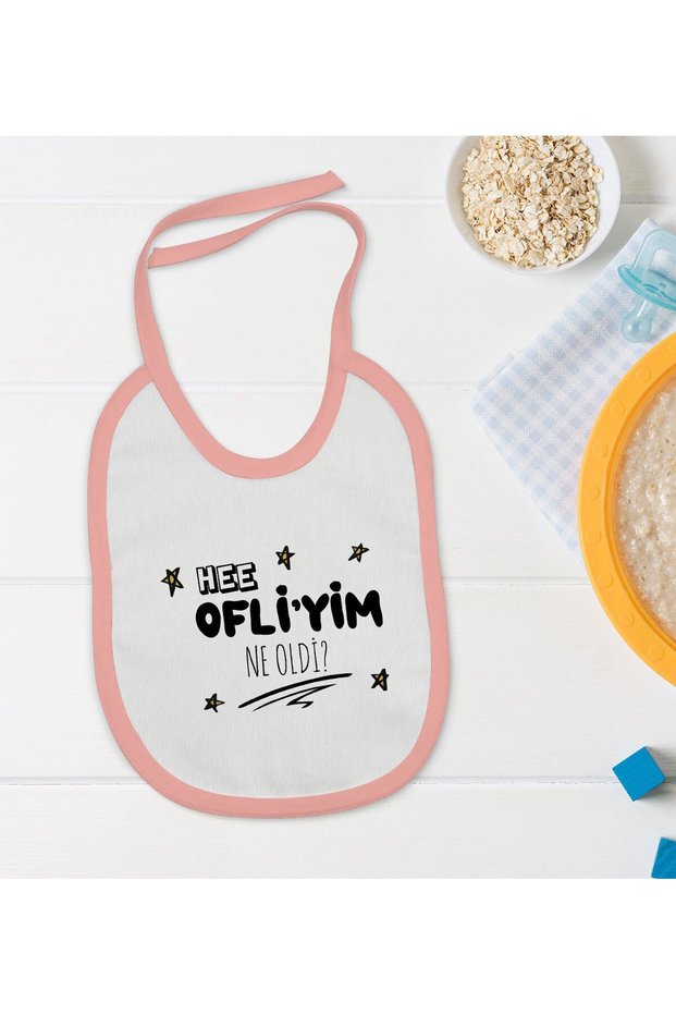 BK Kids "I'm at the Office—What Happened?" Patterned Pink Baby Bib-1