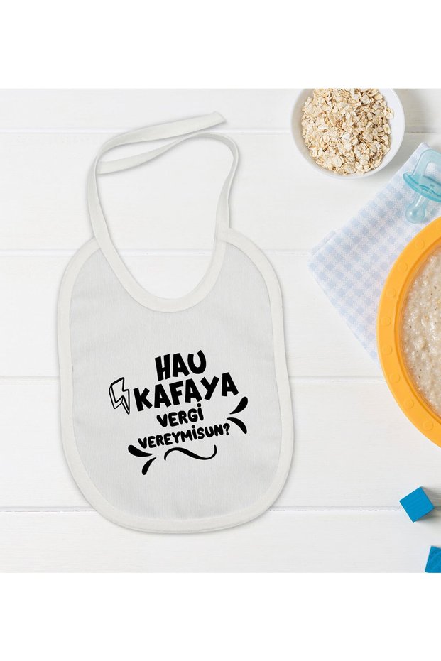 BK Kids White Baby Bib with "Hau Kafaya" Design - 1
