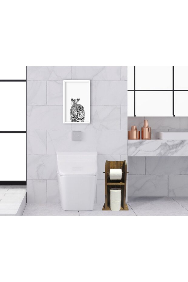 BK Home Natural Solid Wood Toilet Paper Holder and Decorative Wooden Picture Frame Set with White Frames - Set of 2